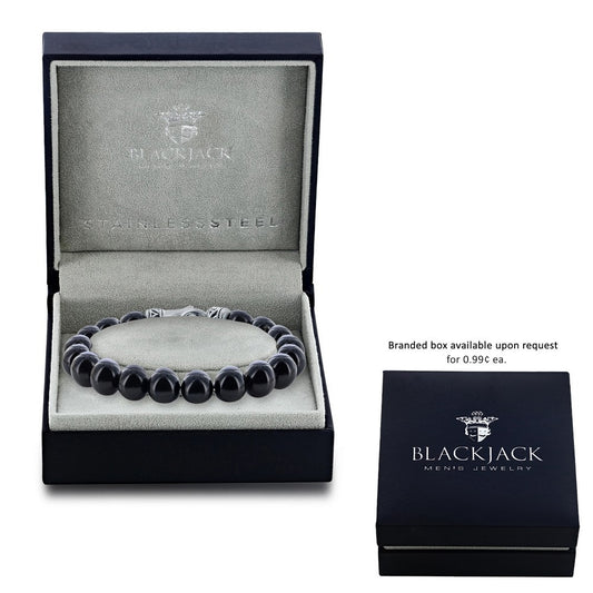 Stainless Steel Genuine Onyx 10mm Bead Bracelet