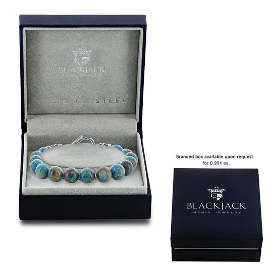 Stainless Steel Genuine 10mm Apatite Stone W/ Black CZ Bracelet