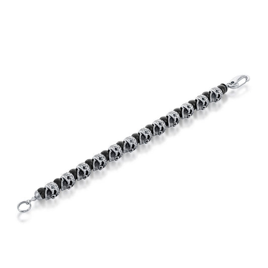 Stainless Steel Genuine Onyx Skull Bracelet