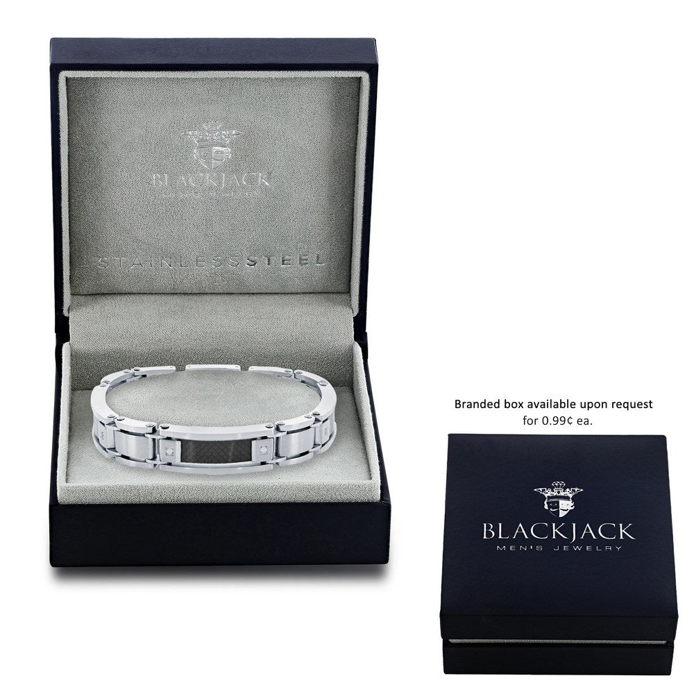 Stainless Steel Black Carbon Fiber Brushed and Polished Link Bracelet
