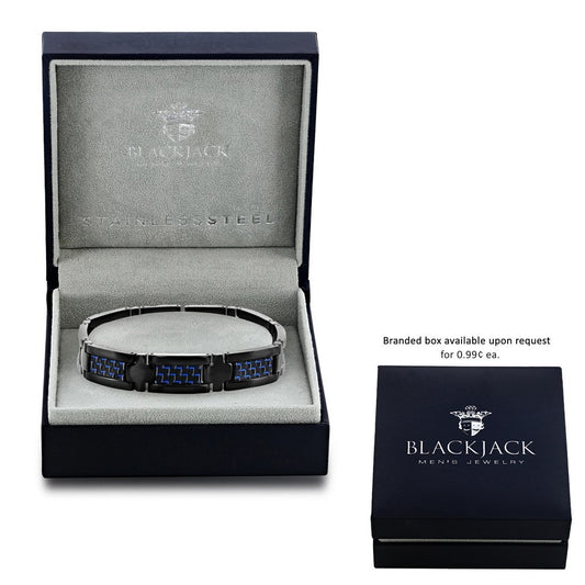 Stainless Steel Carbon Fiber Bracelet - Black & Blue