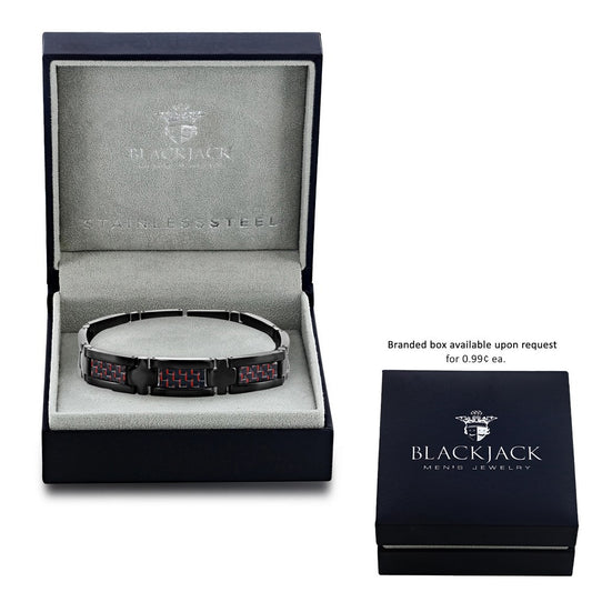 Stainless Steel Carbon Fiber Bracelet - Black & Red