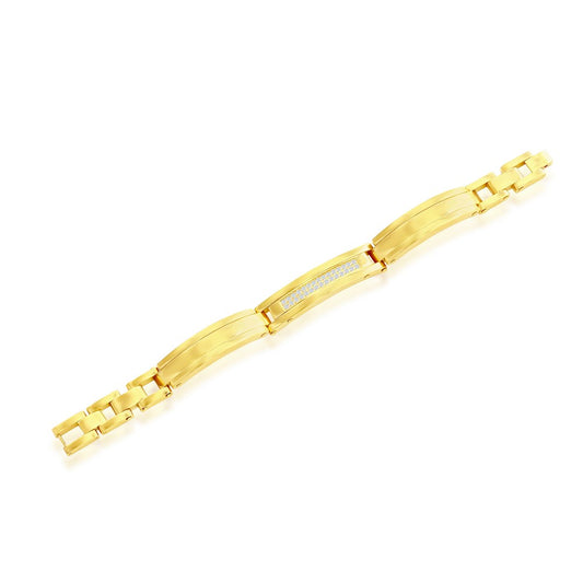 Stainless Steel Micro Pave CZ ID Link Bracelet - Gold Plated
