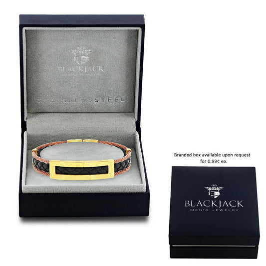 Stainless Steel Leather Cable Bracelet - Gold & Copper Plating