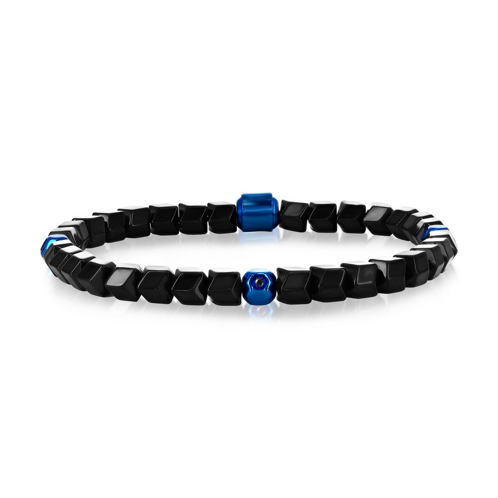 Stainless Steel Multi-Cut Bead Bracelet - Black & Blue