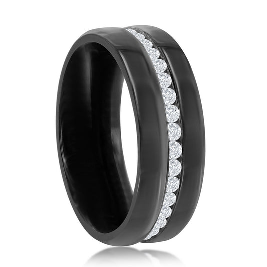 Stainless Steel CZ Eternity Band - Black Plated