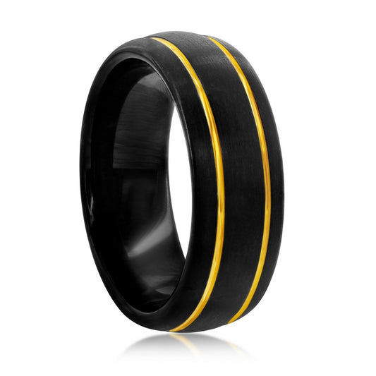 Black and Gold Double Stripe Tungsten Ring
