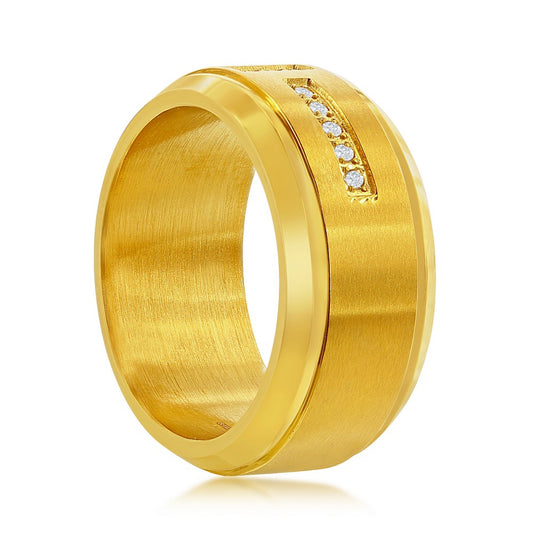 Stainless Steel CZ Band Ring - Gold Plated