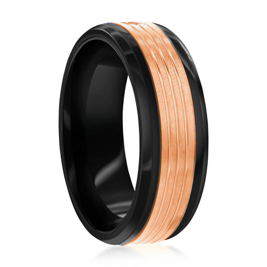 Stainless Steel Black & Rose Gold CZ Ring