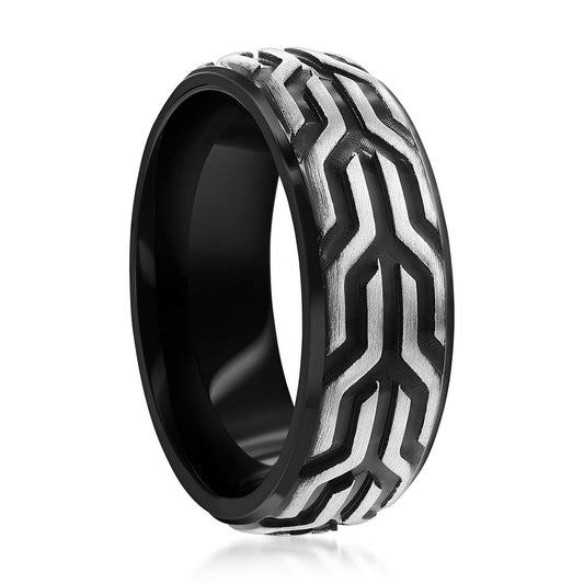 Stainless Steel Black & Silver Designed Ring