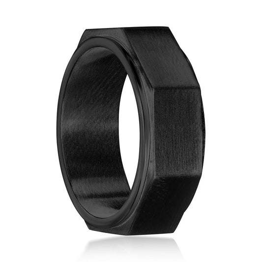 Stainless Steel Geometric Spinner Ring - Black Plated