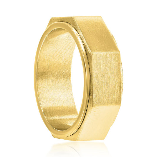 Stainless Steel Geometric Spinner Ring - Gold Plated