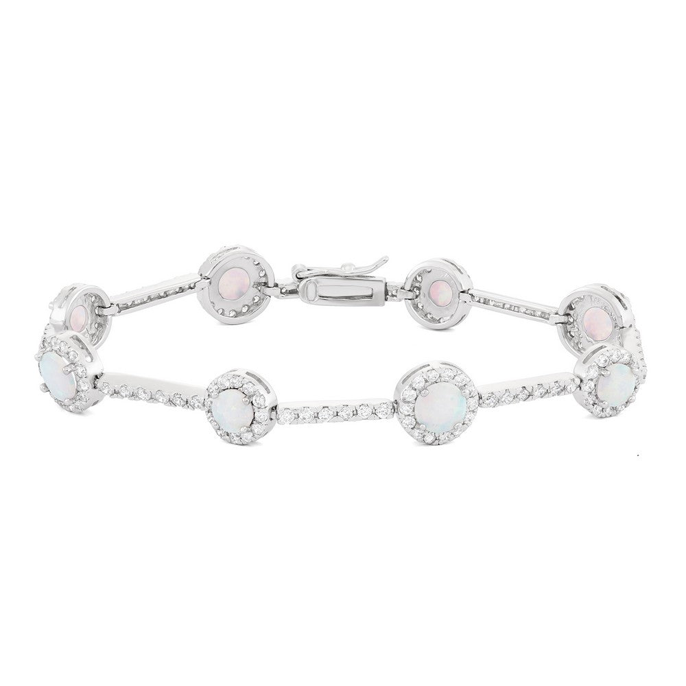 Sterling Silver Multi Bar & Round CZ With inner Round White Opal Bracelet