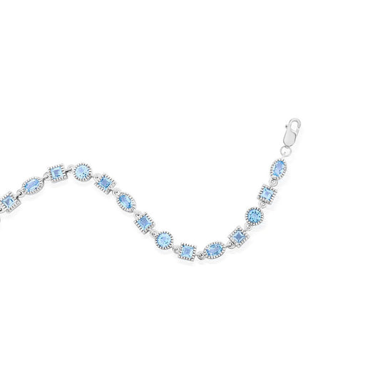 Sterling Silver Oval & Square Gem Bracelet - Blue Topaz
