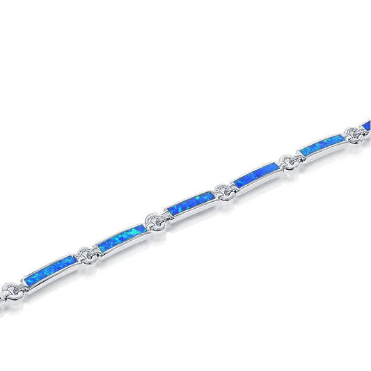 Sterling Silver Blue Inlay Opal Bars and Silver Circles Bracelet