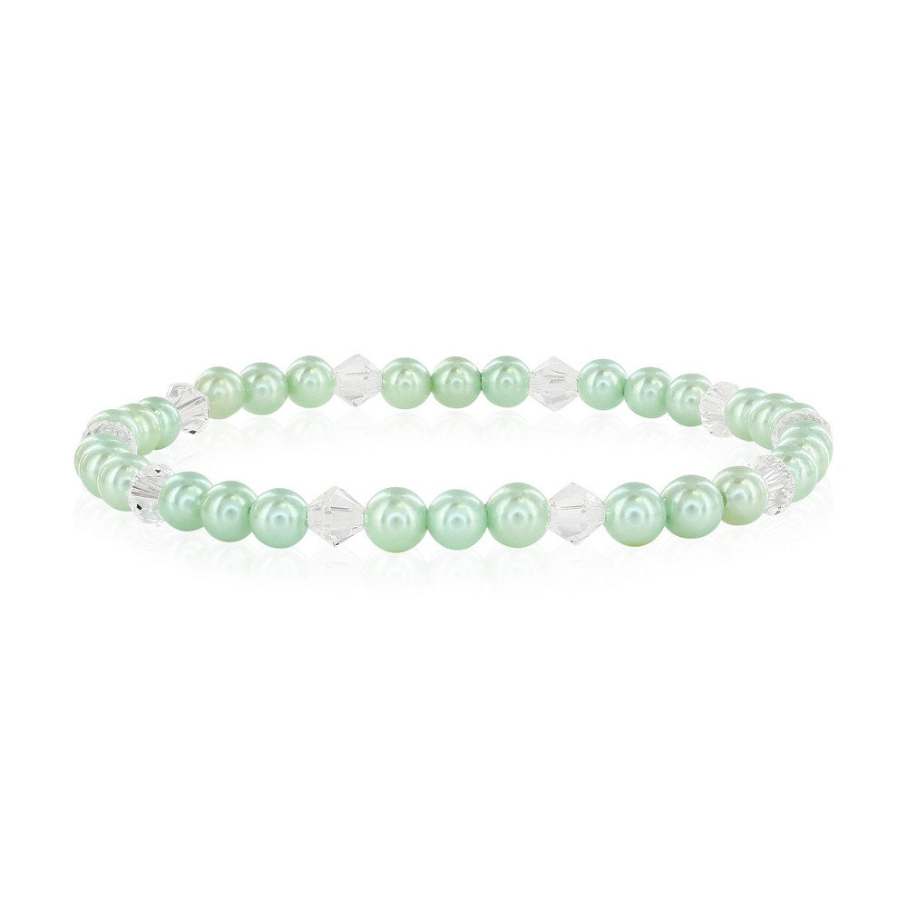 4mm Mint Green Shell Pearls w/Swarovski Crystal Children's Stretch Bracelet