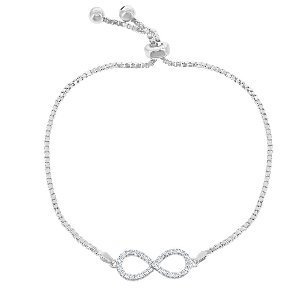 Sterling silver box chain with Center open CZ Infinity with Beads Adjustable Bracelet