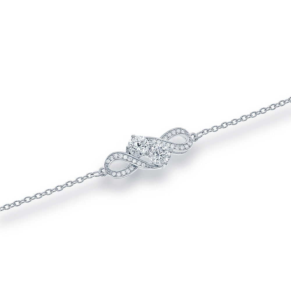 Sterling Silver "Us2gether" Overlapping Two-Stone CZ Bracelet