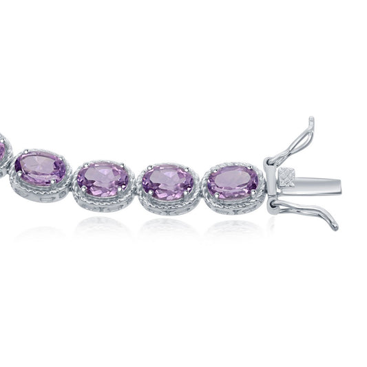 Sterling Silver Oval Amethyst with Rope Border Bracelet