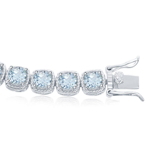 Sterling Silver Square Gem Bracelet, with Rope Border Design - Blue Topaz