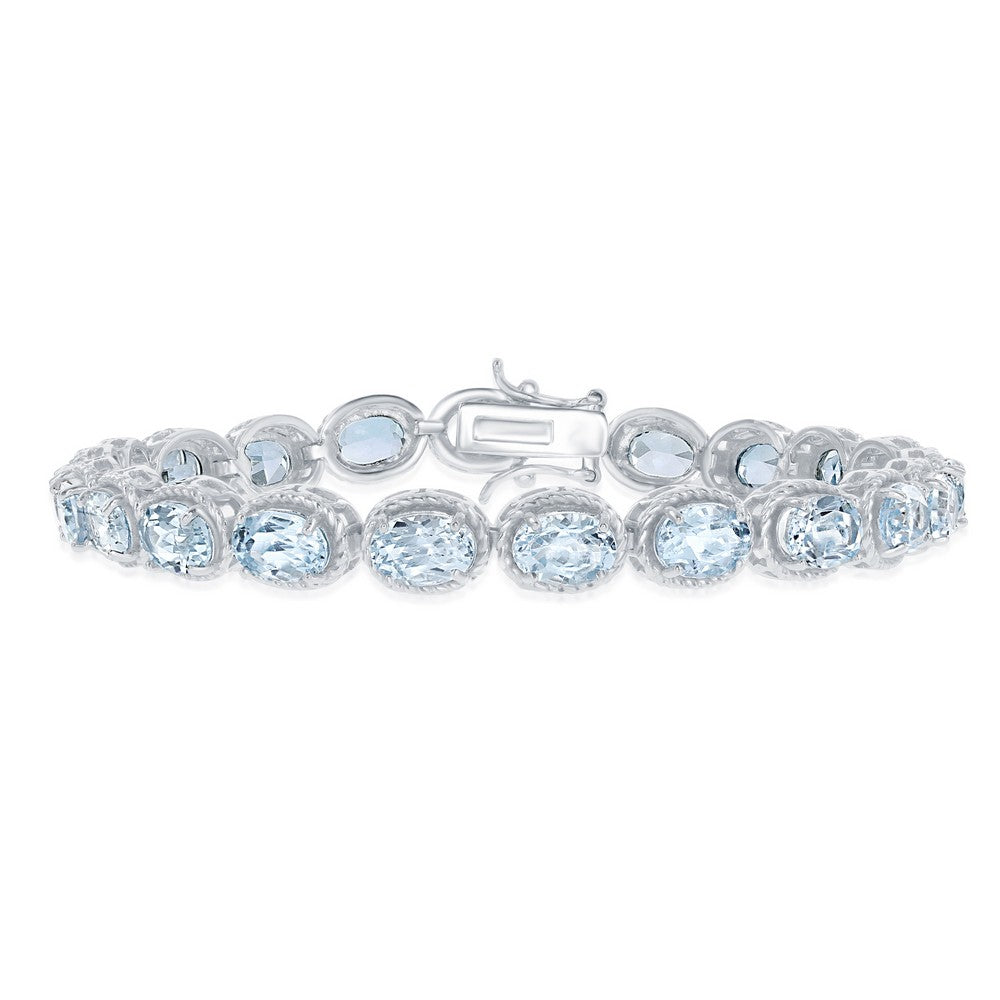 Sterling Silver Oval Blue Topaz with Rope Border Bracelet