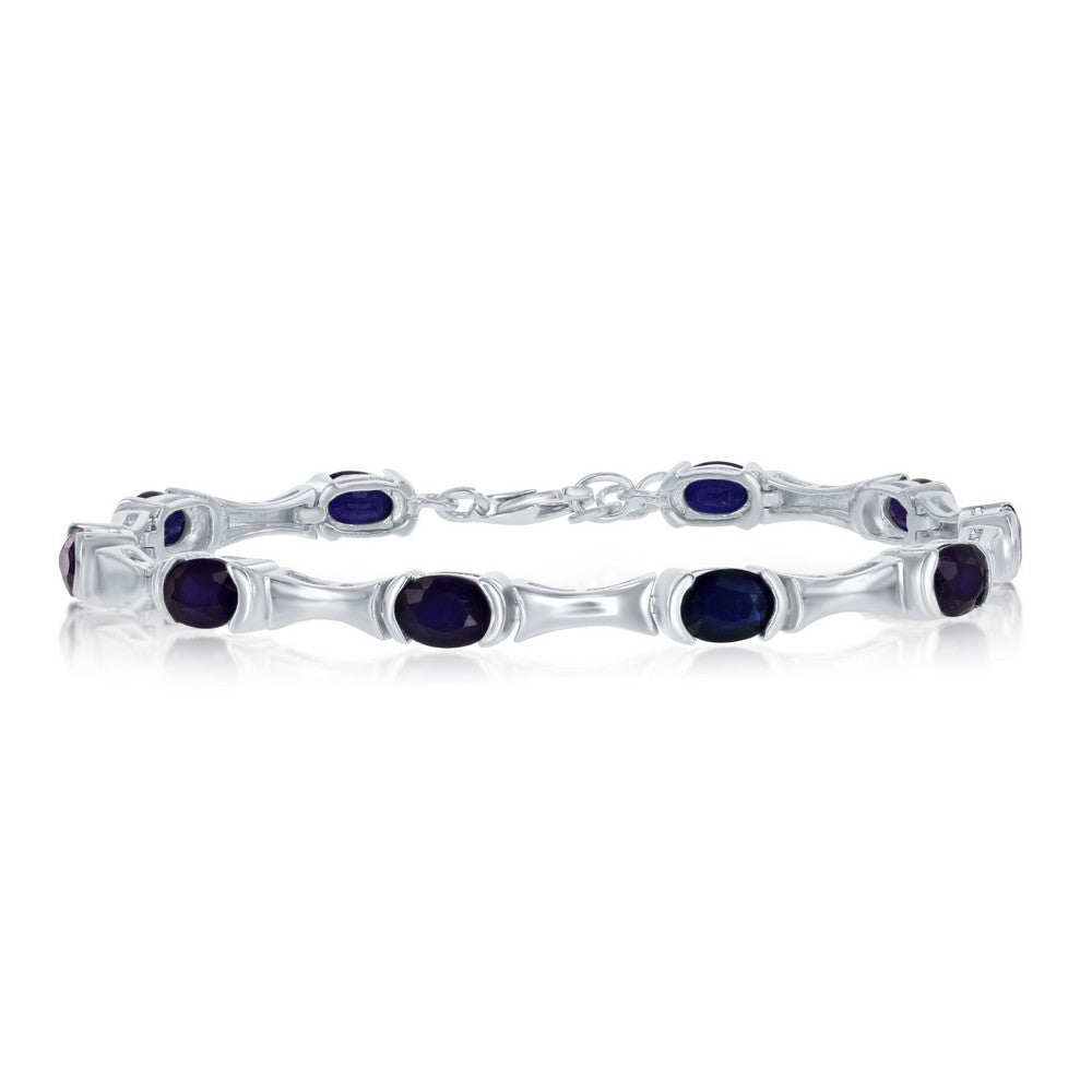 Sterling Silver 7x5mm Oval, Gem Tennis Bracelet, 10.5cttw Diffusion Sapphire
