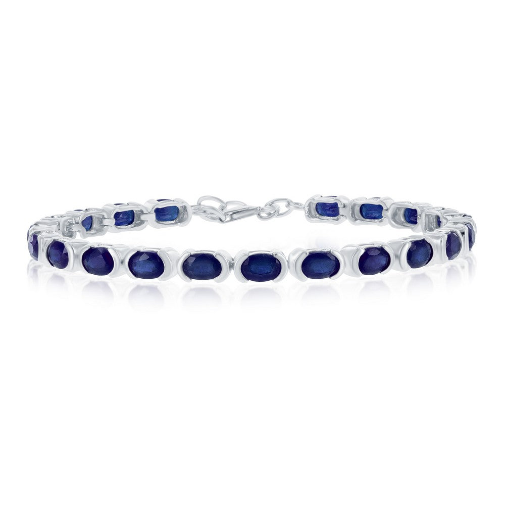 Sterling Silver 6x4mm Oval, Gem Tennis Bracelet, 13.83cttw Diffusion Sapphire