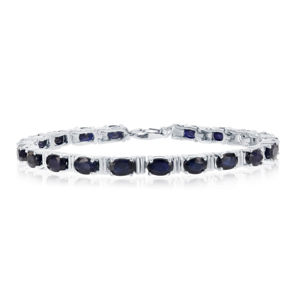 Sterling Silver 6x4mm Oval Gem Bracelet, 14.29cttw Diffusion Sapphire