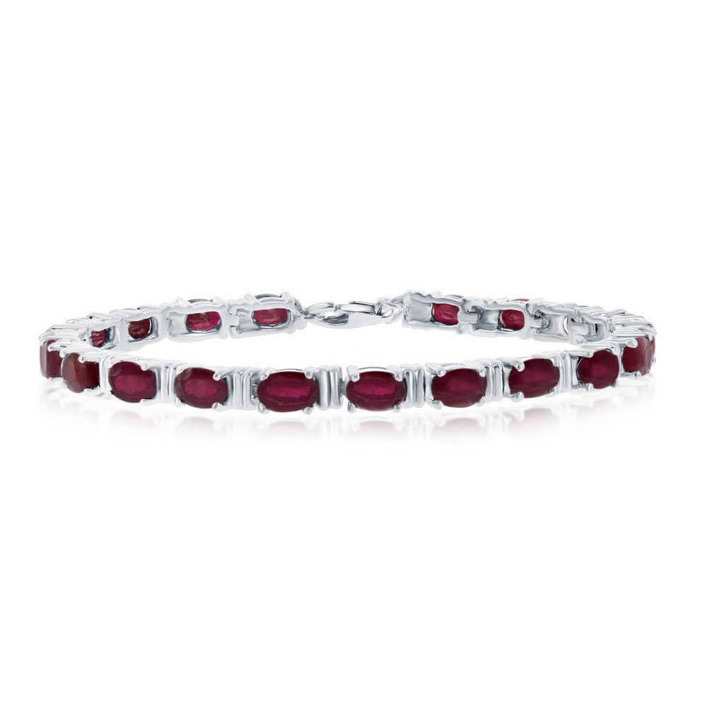 Sterling Silver 6x4mm Oval Gem Bracelet, 12.36cttw Glass Filled Ruby