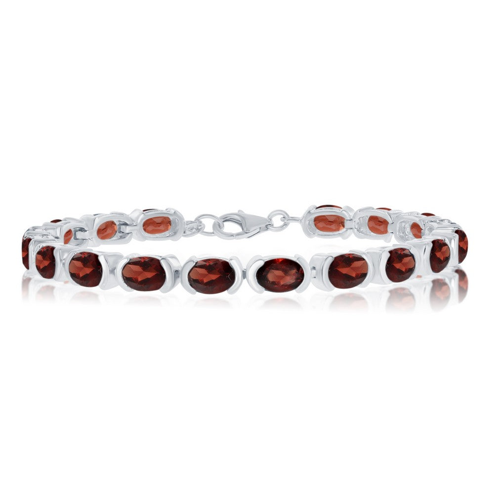 Sterling Silver, 7x5mm Oval, 16.3cttw Gem Bracelet - Garnet