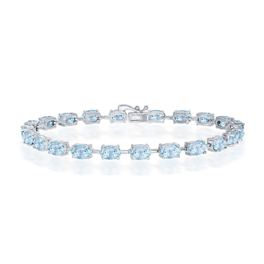 Sterling Silver 6x4mm Oval, 13.33cttw Blue Topaz Gem Tennis Bracelet