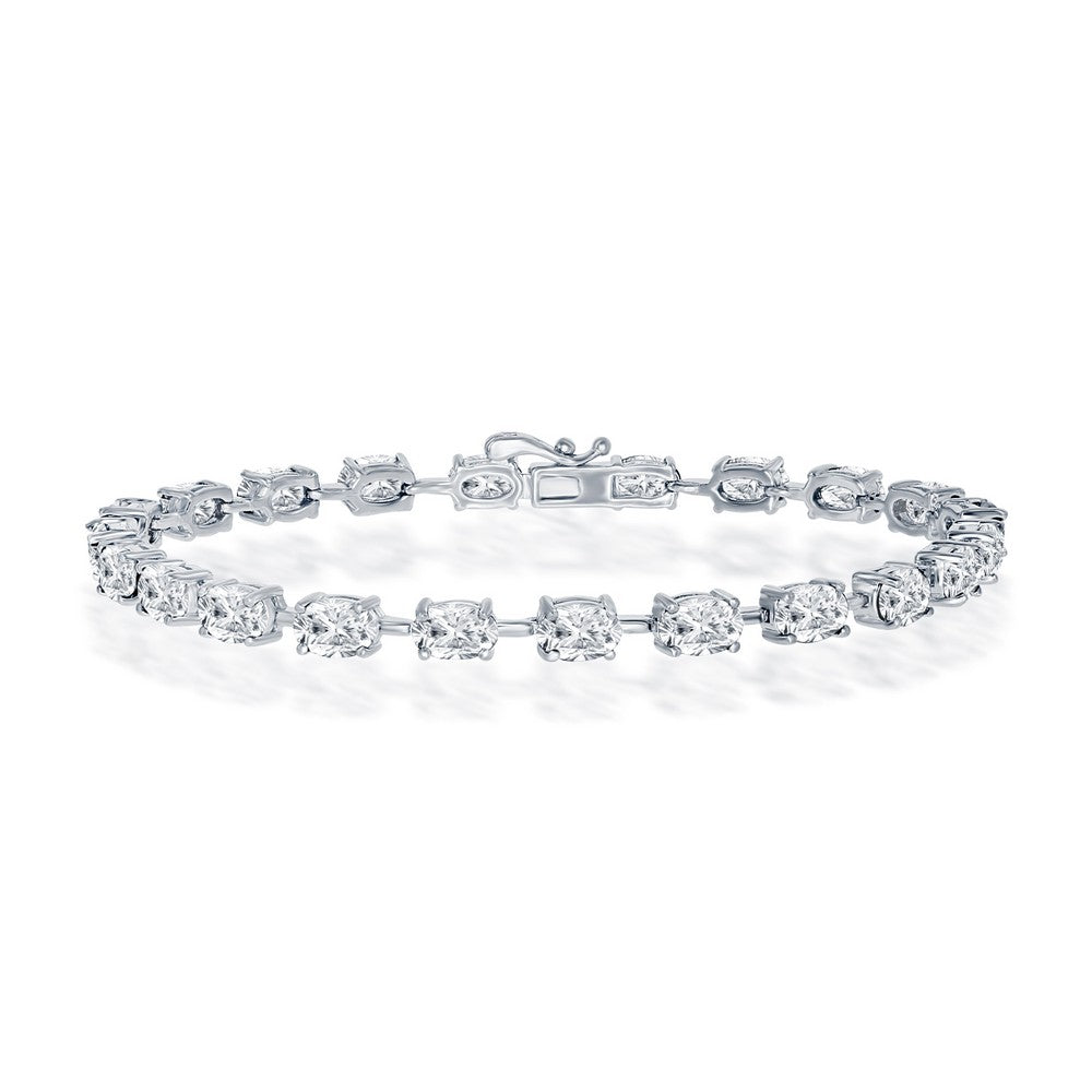 Sterling Silver, 6x4mm Oval, 13.33cttw White Topaz Tennis Bracelet