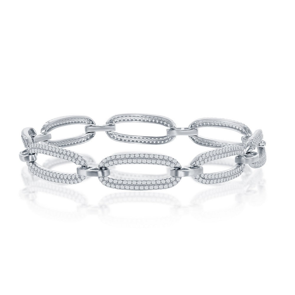 Sterling Silver, Micro Pave CZ Linked Oval Bracelet