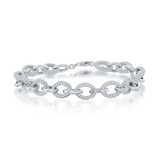 Sterling Silver Micro Pave CZ Rolo Bracelet