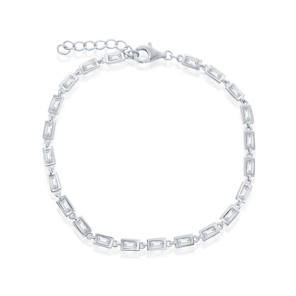 Sterling Silver, Rectangle CZ Linked Bracelet