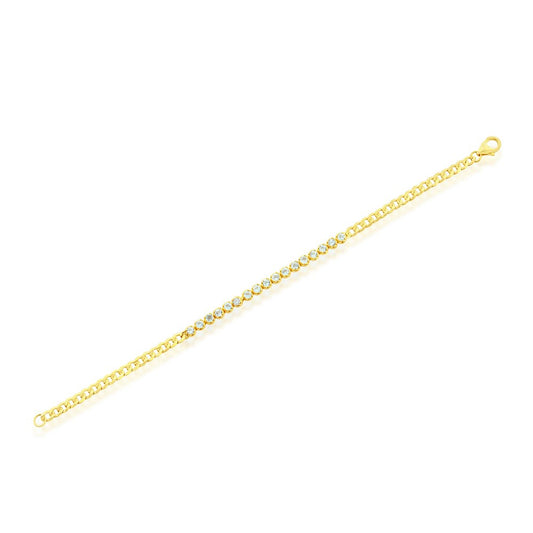 Sterling Silver 4mm Prong-Set Round B-T Gem, Chain Bracelet - Gold Plated