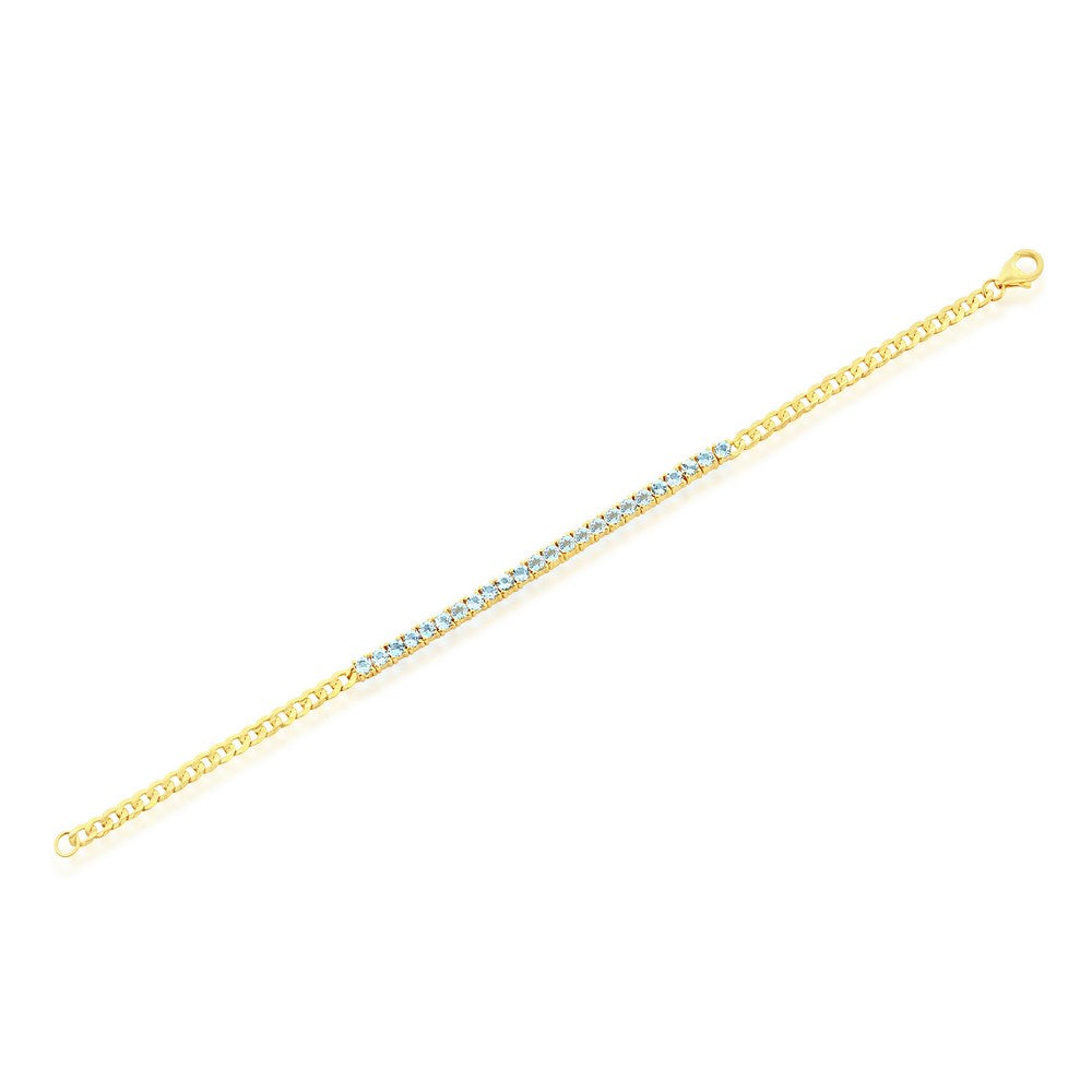 Sterling Silver 3.5mm Round B-T Gem Tennis, Chain Bracelet - Gold Plated