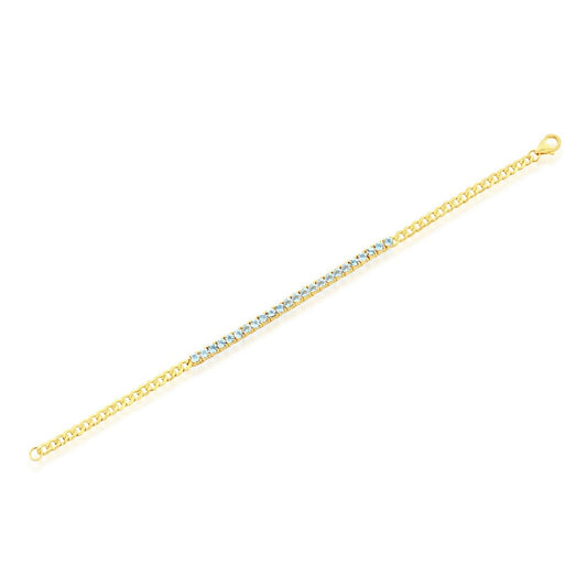 Sterling Silver 3.5mm Round B-T Gem Tennis, Chain Bracelet - Gold Plated