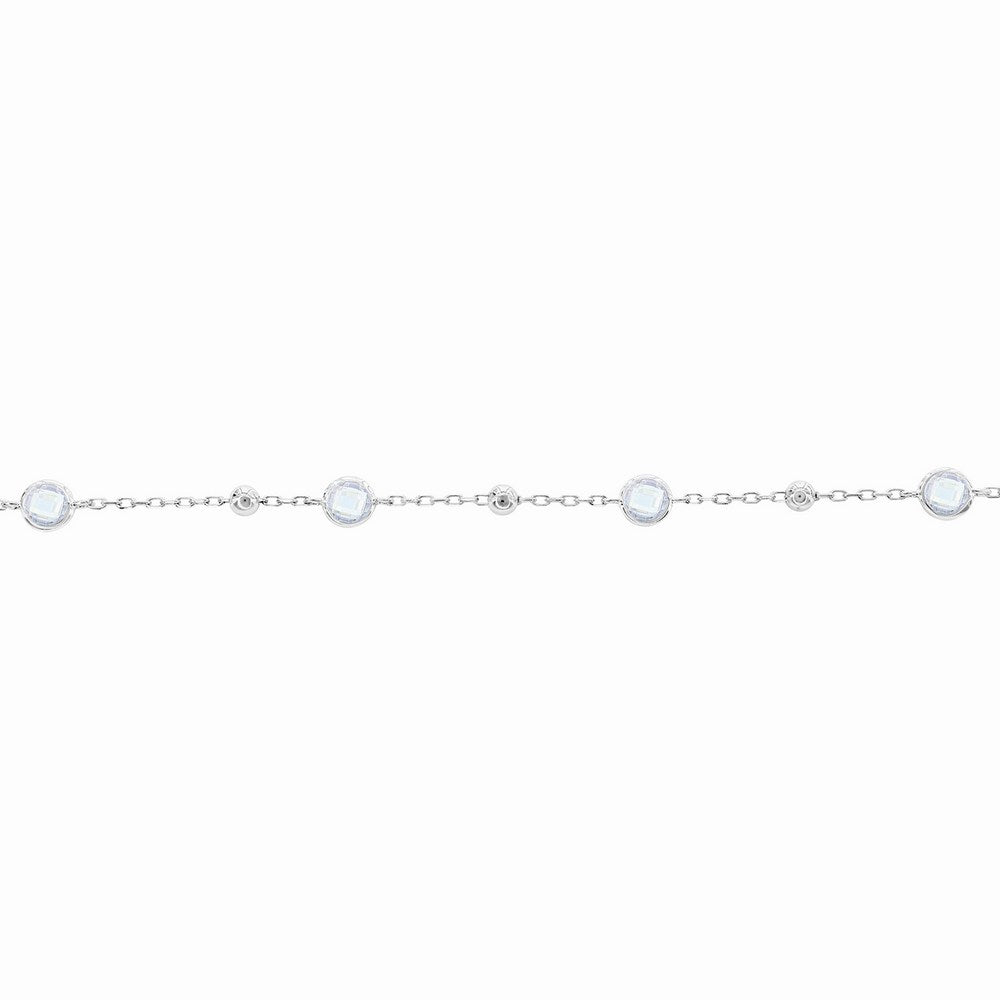Sterling Silver Bezel-Set CZ & Bead Bracelet - White