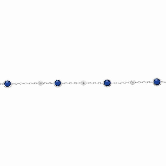 Sterling Silver Bezel-Set CZ & Bead Bracelet - Sapphire
