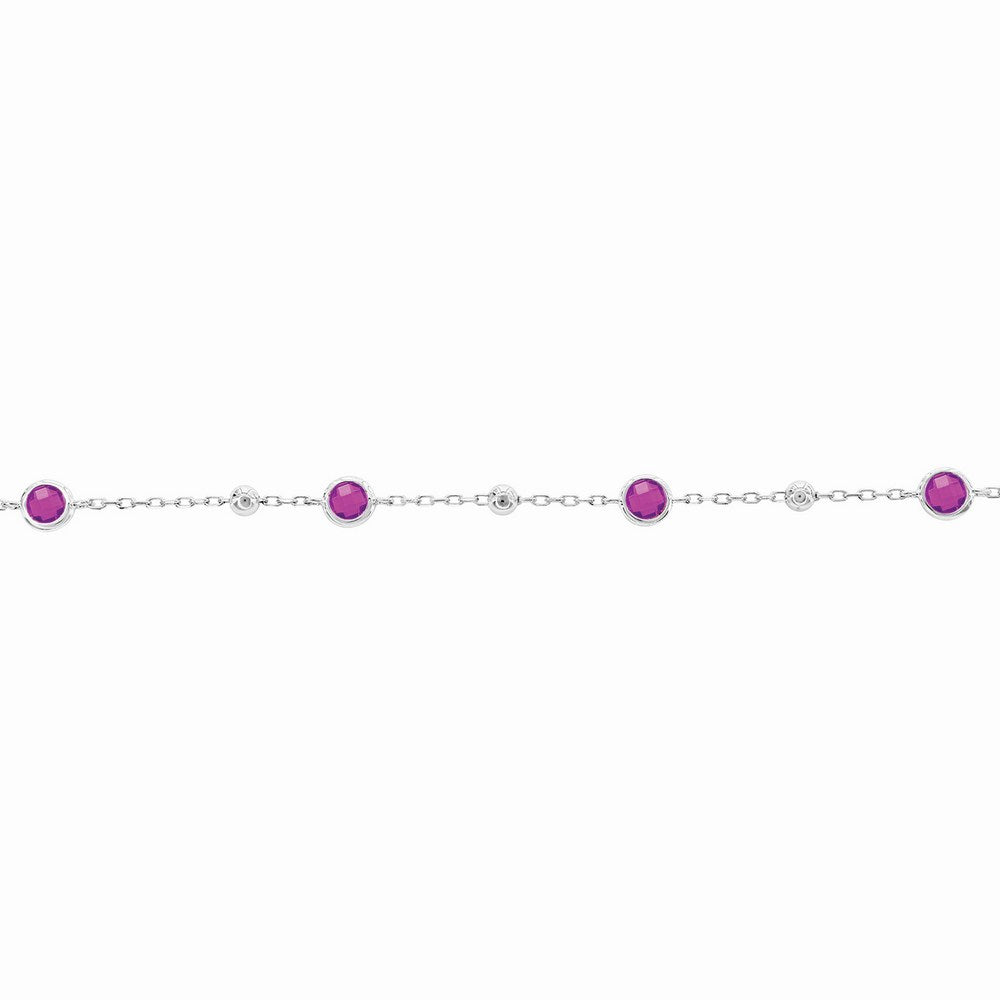 Sterling Silver Bezel-Set CZ & Bead Bracelet - Ruby