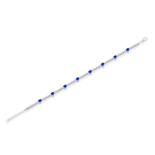 Sterling Silver Heart and CZ Tennis Bracelet - Sapphire CZ