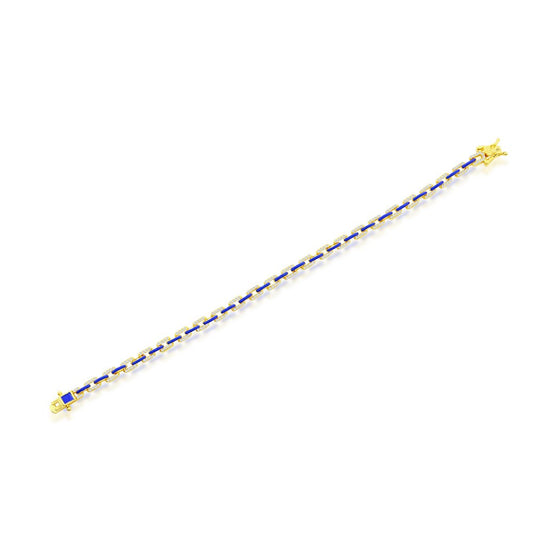 Sterling Silver Navy Enamel & CZ Paperclip Bracelet - Gold Plated