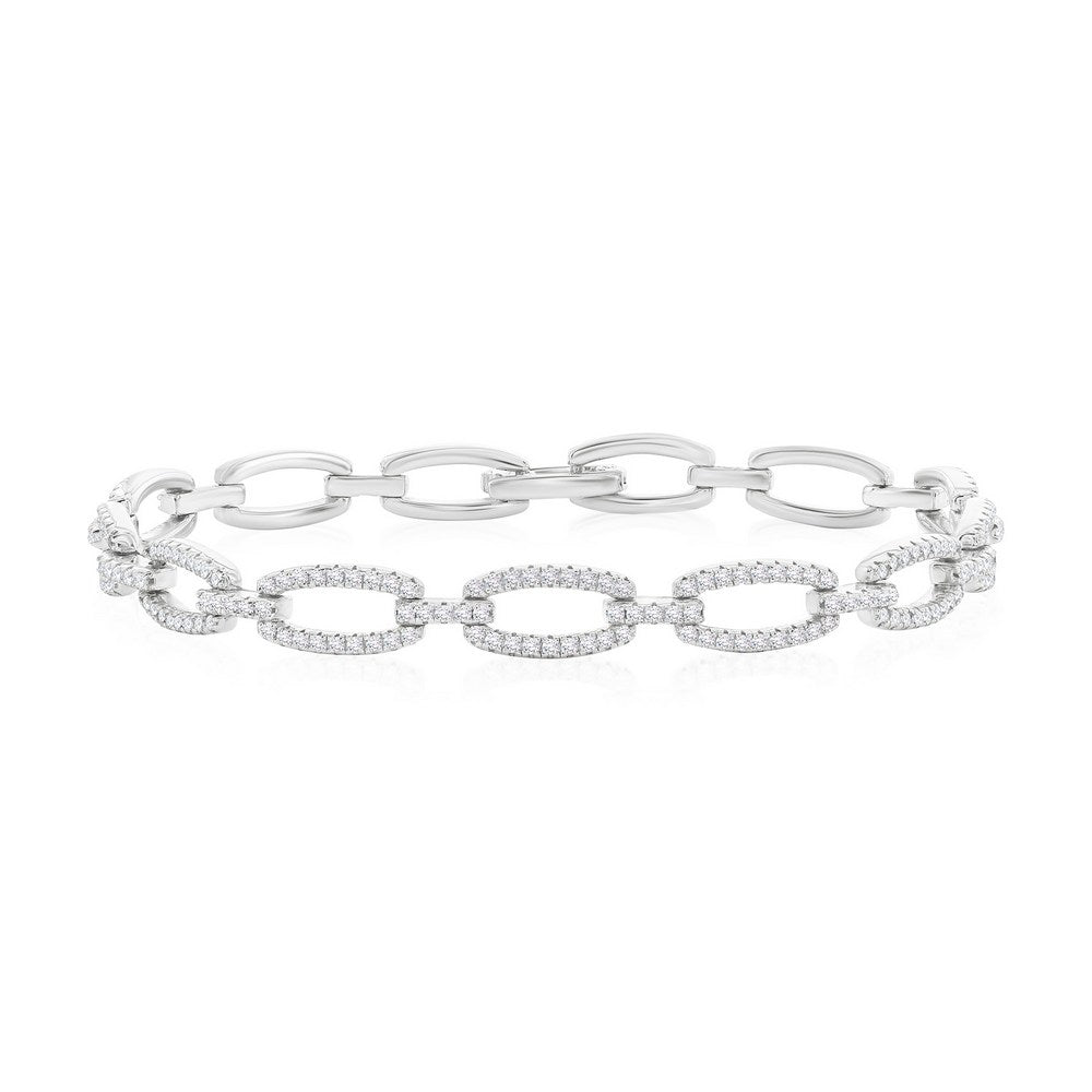 Sterling Silver Open Oval CZ Link Bracelet