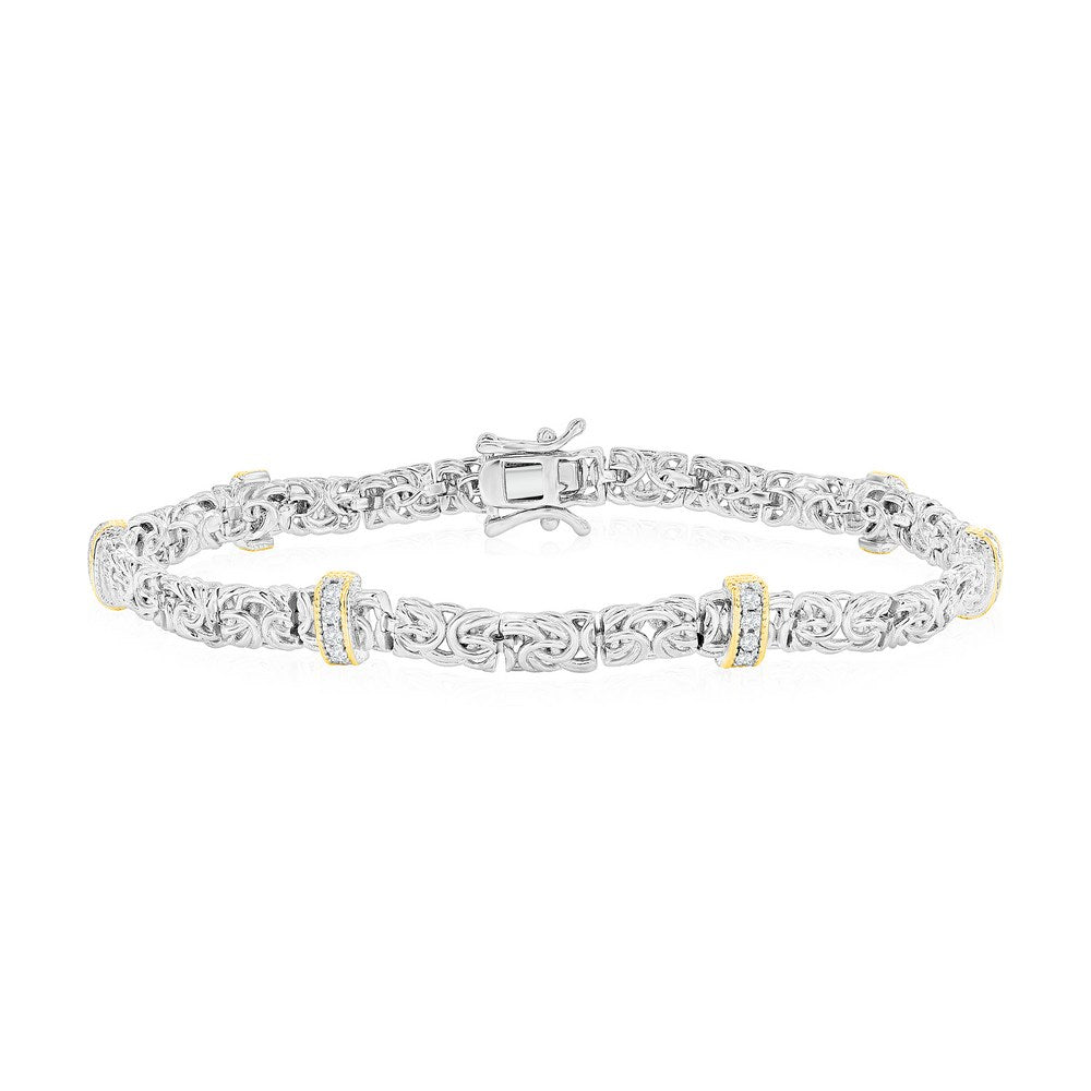 Sterling Silver Byzantine Design CZ Bracelet - Two-Tone