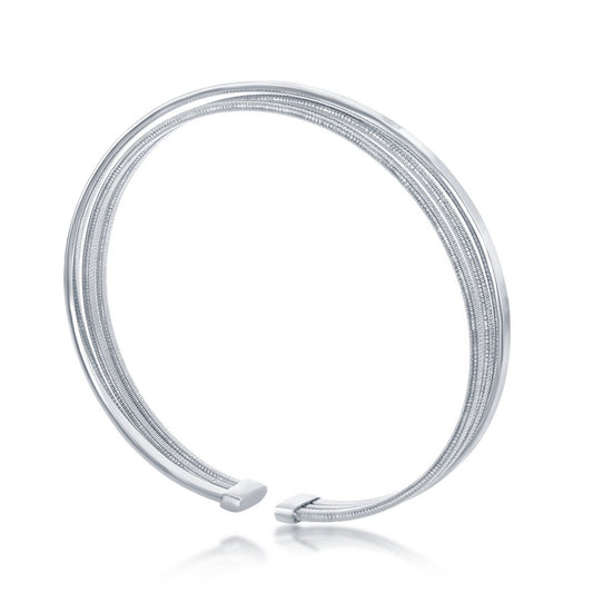 Sterling Silver Polished Wire Bangle, Bonded with Platinum