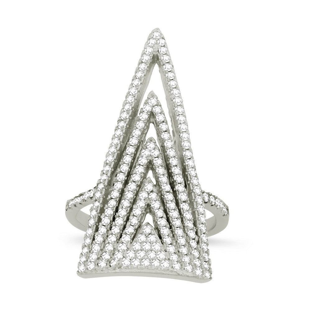 Sterling Silver CZ Large Concentric Triangles Ring