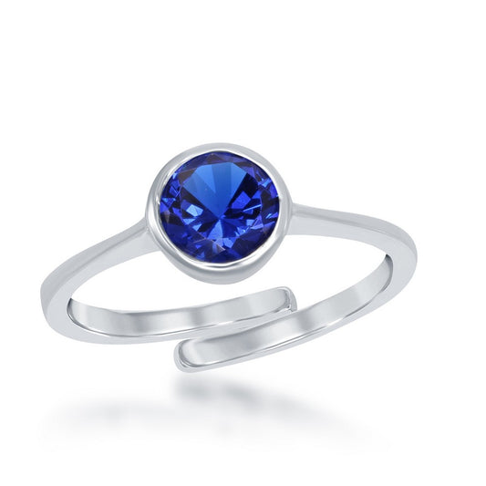 "September" Created Sapphire Bezel Set Ring