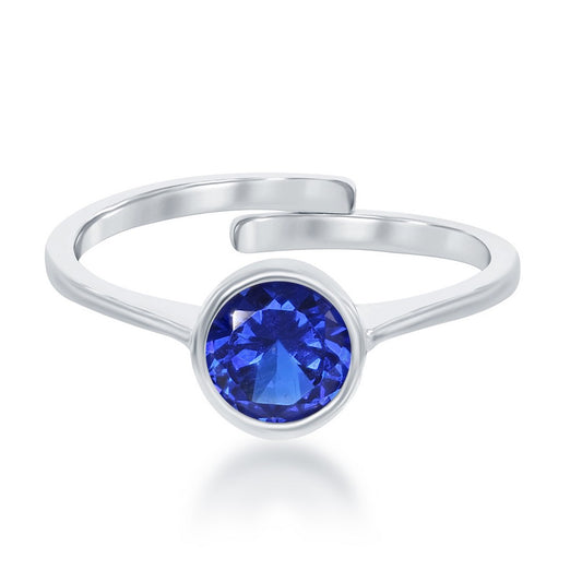"September" Created Sapphire Bezel Set Ring