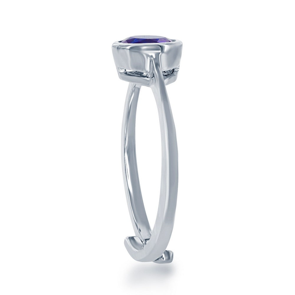 "September" Created Sapphire Bezel Set Ring